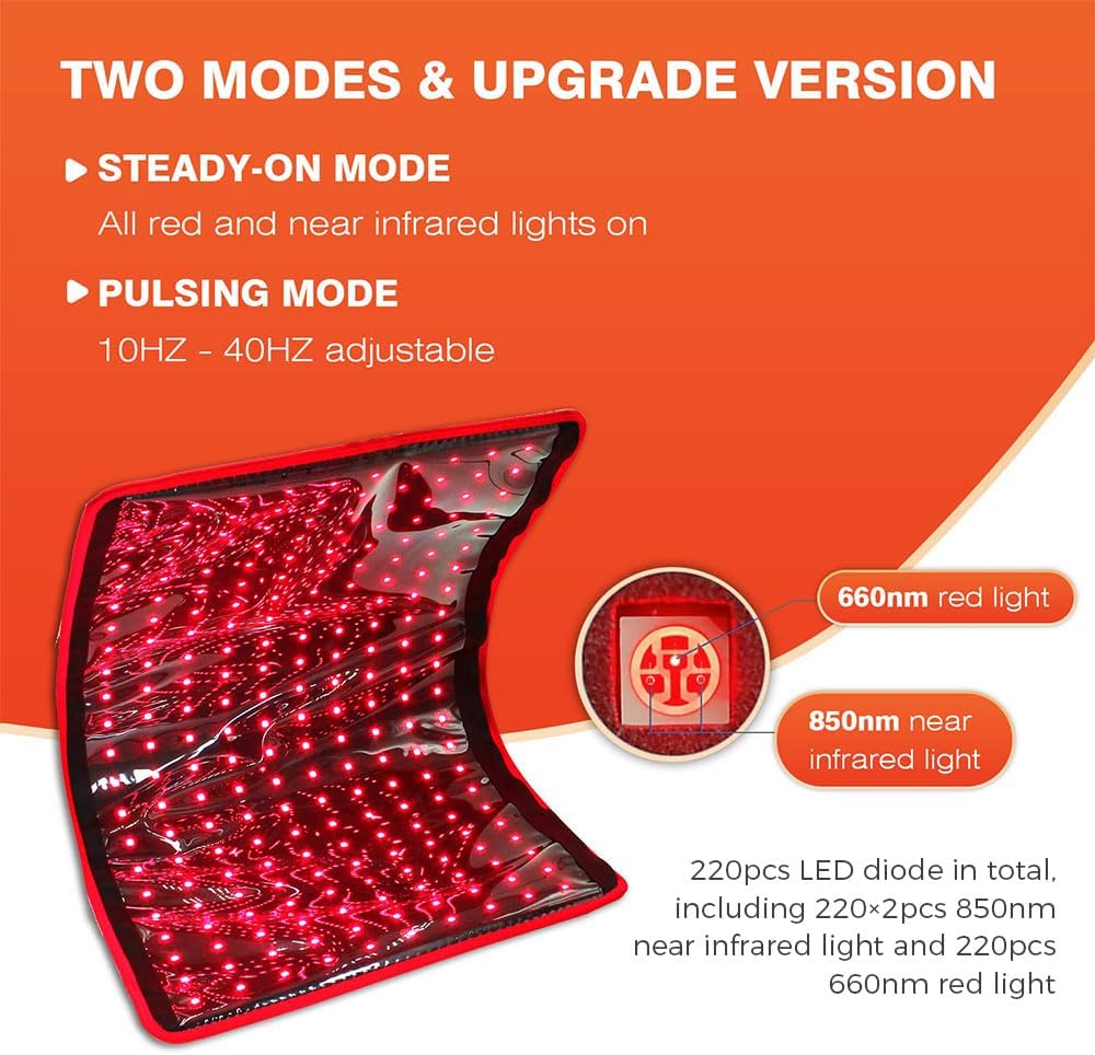 BestQool Red Light Therapy for Body, Dual Chip 660nm 850nm Red Near Infrared Light with Timer, Large Pads Belt Wearable Wrap, Infrared Light Therapy for Knee Back Waist Elbow. 43W - Image 8