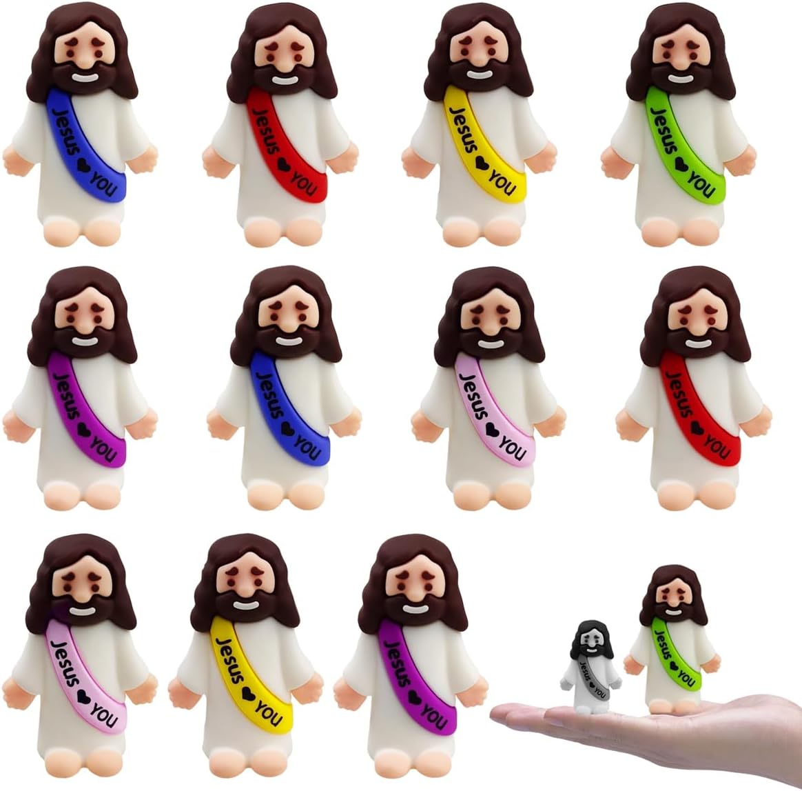 12 Pack Big Jesus Toys Rubber Jesus Figures to Hide and Seek Religious for Kids Girls Boys Easter Basket Stuffers Fillers Gifts Sunday School Party Favors