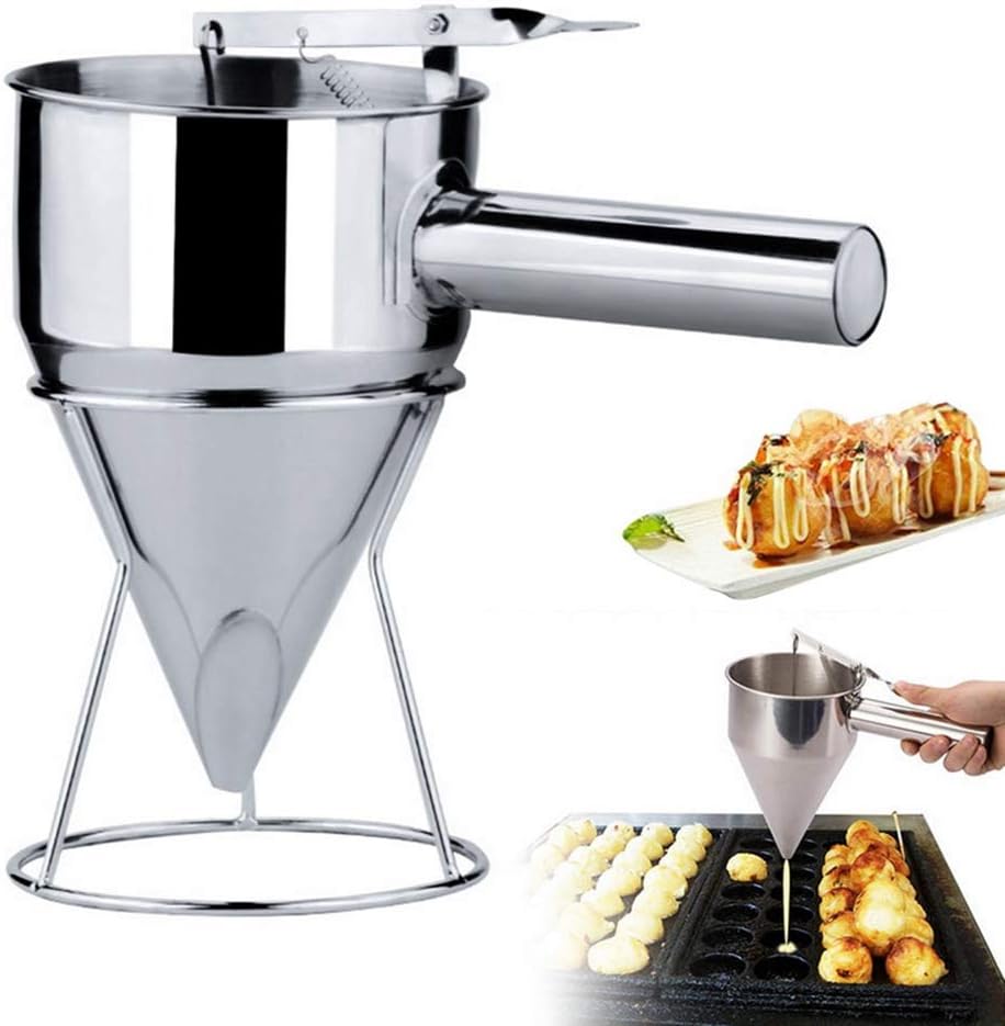 YIYU Pancake Batter Dispenser, Stainless Steel Funnel Dispenser with Stand, Funnel Cake Desserts Maker Pancake Maker Octopus Ball Making Kitchen Tool