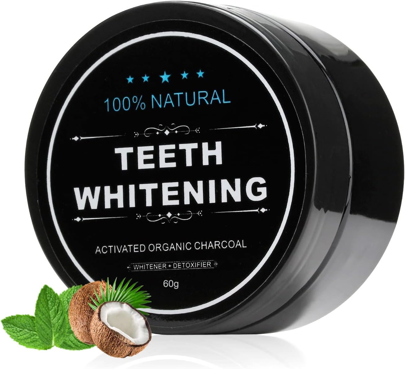 Teeth Whitening Charcoal Powder, Natural Activated Charcoal Teeth Whitener Powder with Bamboo Brush Oral Care Set (2.1 oz)