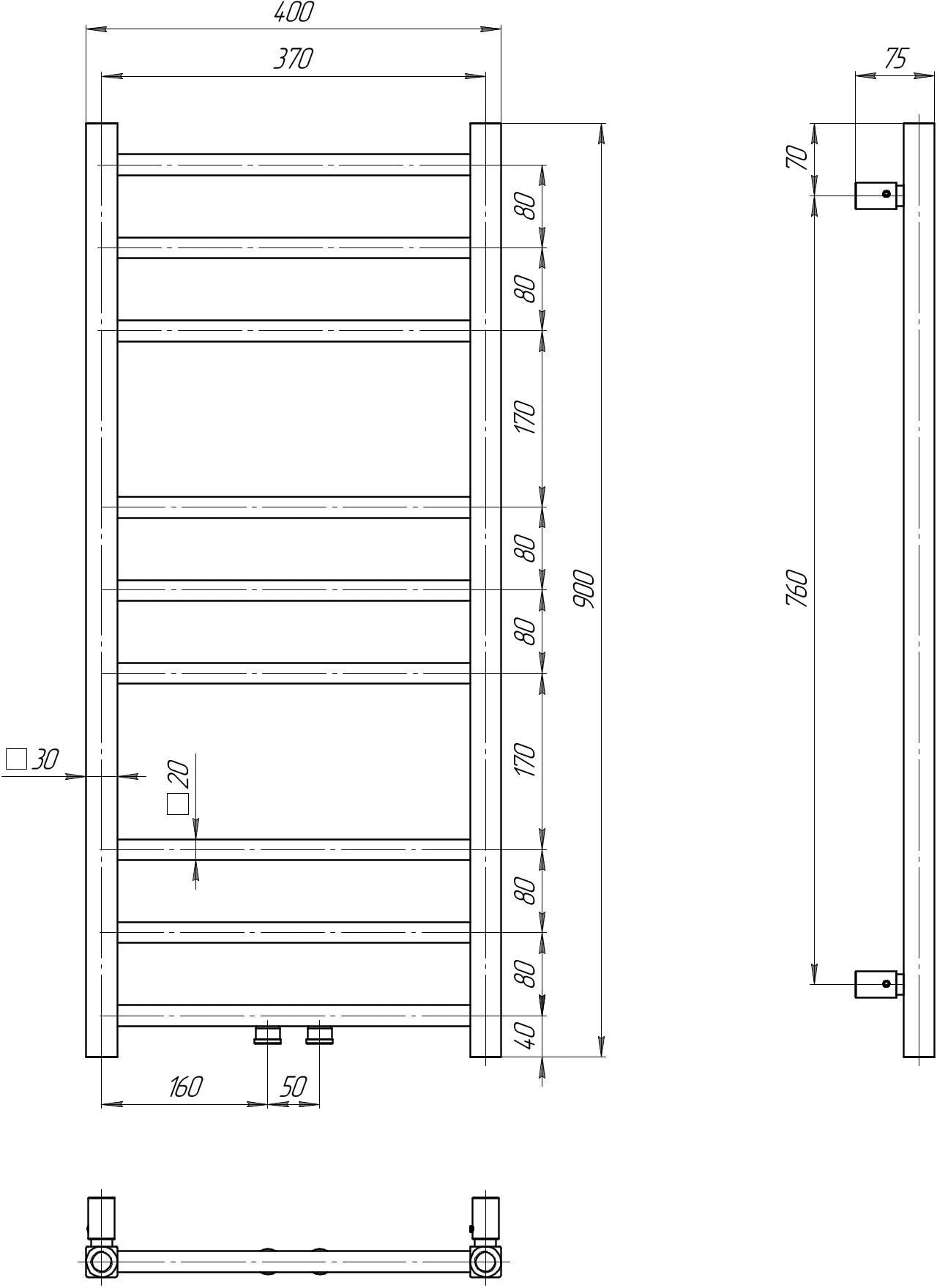 Radiatore bagno AURUM DUE 900 x 400 mm Gold PVD 210 W, attacco centrale inferiore ZDC, design radiatore per bagno