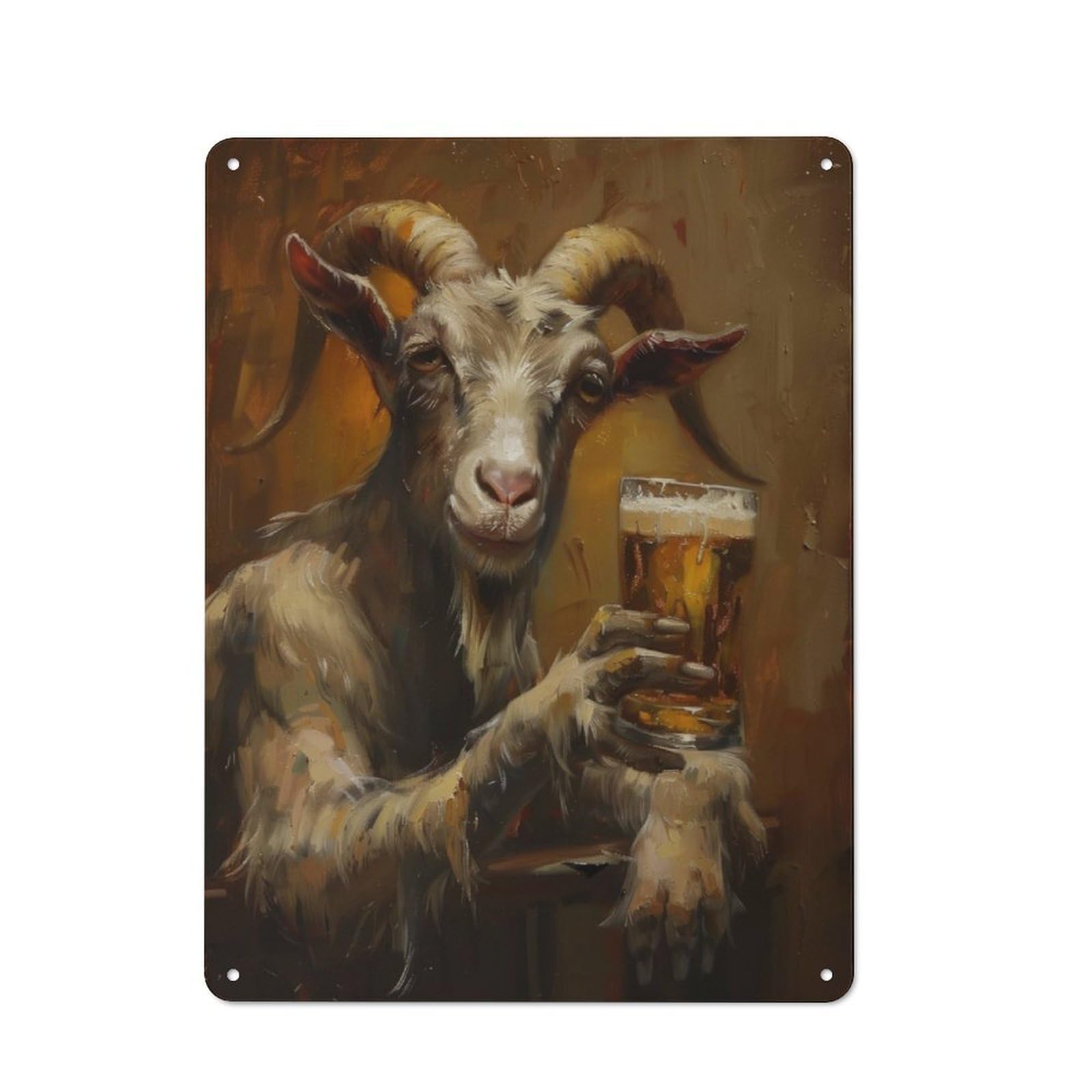 Junmoney Beer Drinking Goat Vintage Metal Sign 40X30cm For Guest Room Or Hallway, Suited To Guest Room Decorators