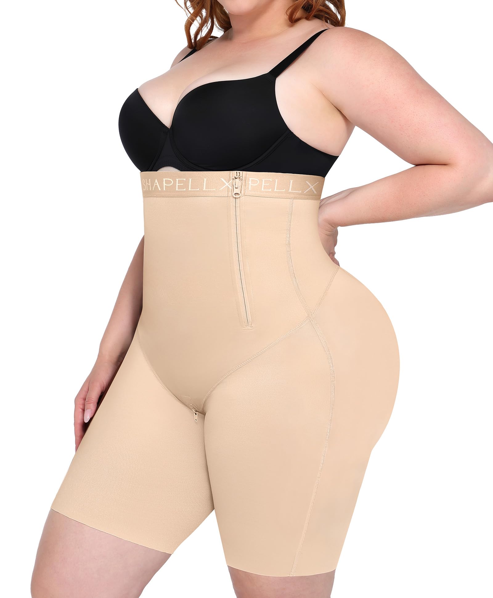 Photo 1 of SHAPELLX Womens Plus Size Shapewear Tummy Control Butt Lifting Body Shaper Short High Waist Slimming Shapewear Nude