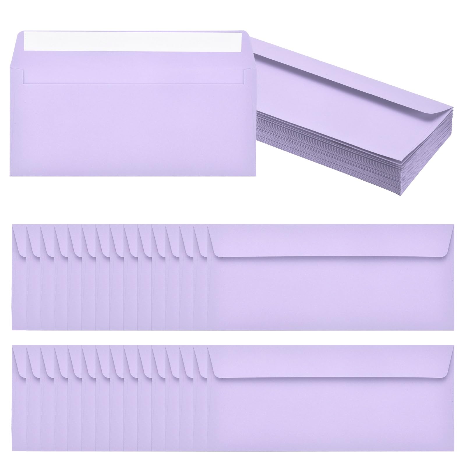 PATIKIL 60 Pack Light Purple #10 Business Envelopes, Colored Self Seal Letter Size Envelopes for Business Mailing Office Checks Invitation, 24.1 x 10.5 cm