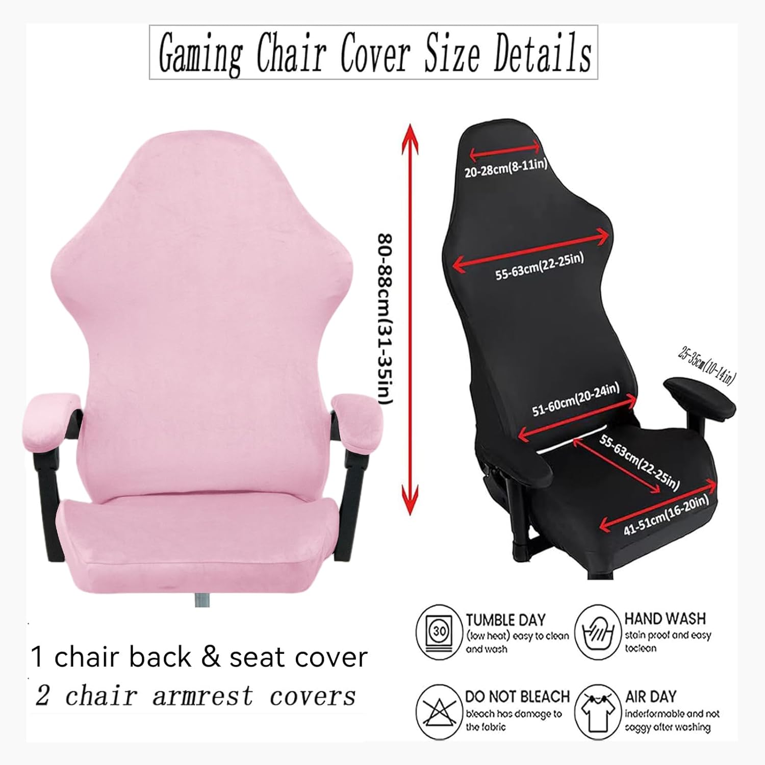 Gaming Chair Covers Slipcovers, Stretch Velvet Removable Washable Computer Reclining Chair Protector with Armrest Cover (Pink)