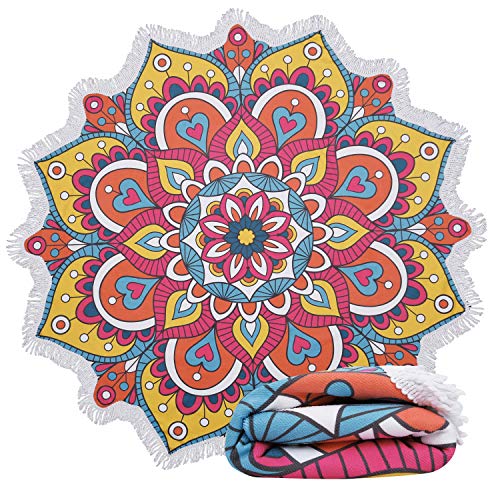 Violet Mist Extra Large Red Boho Mandala Round Beach Towel Girls Cute Indian Hippie Oversized Travel Towels Women Cotton Circle Floral Mandala Beach Blanket Bath Pool Tapestry Tablecloth Gifts 60'' #TOP17