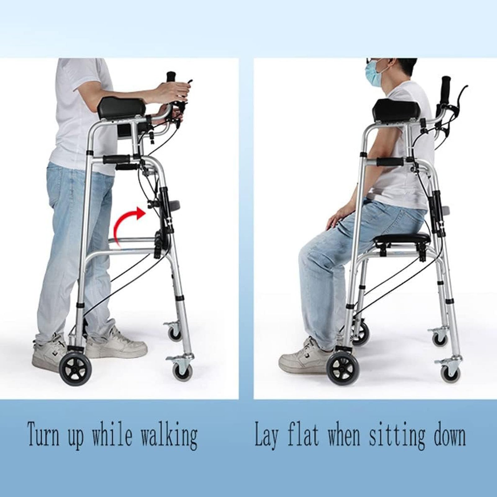 LoJax Andadores para Personas Mayores, Andador Estándar Plegable con 4 Ruedas Y Reposabrazos Extraíbles, Andador Auxiliar De Rehabilitación De Aleación De Aluminio