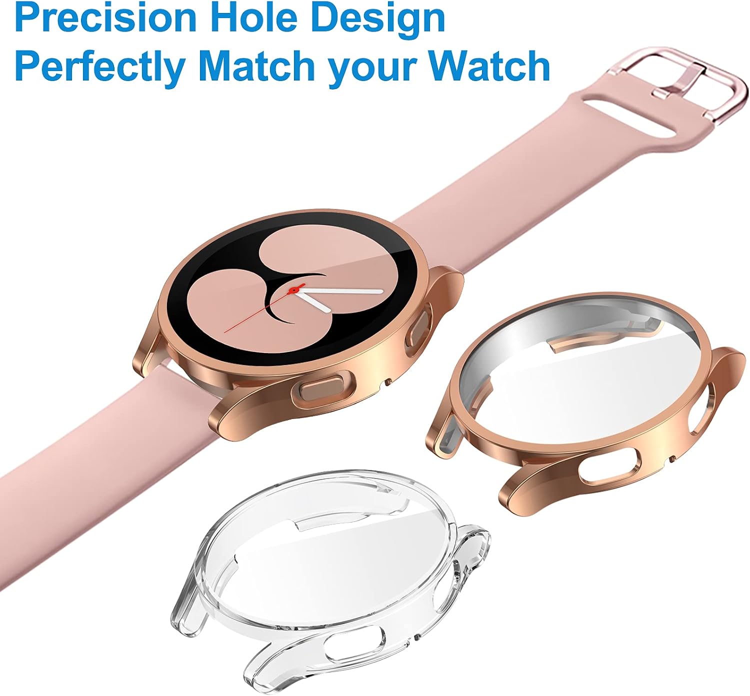 CAVN 2-Pack Screen Protector Cases Compatible with Samsung Galaxy Watch 4 40mm 44mm Case, Soft TPU Plated Case Full Coverage Bumper Cover for Galaxy Watch 4 Smartwatch (Rose Gold + Clear, 40mm)