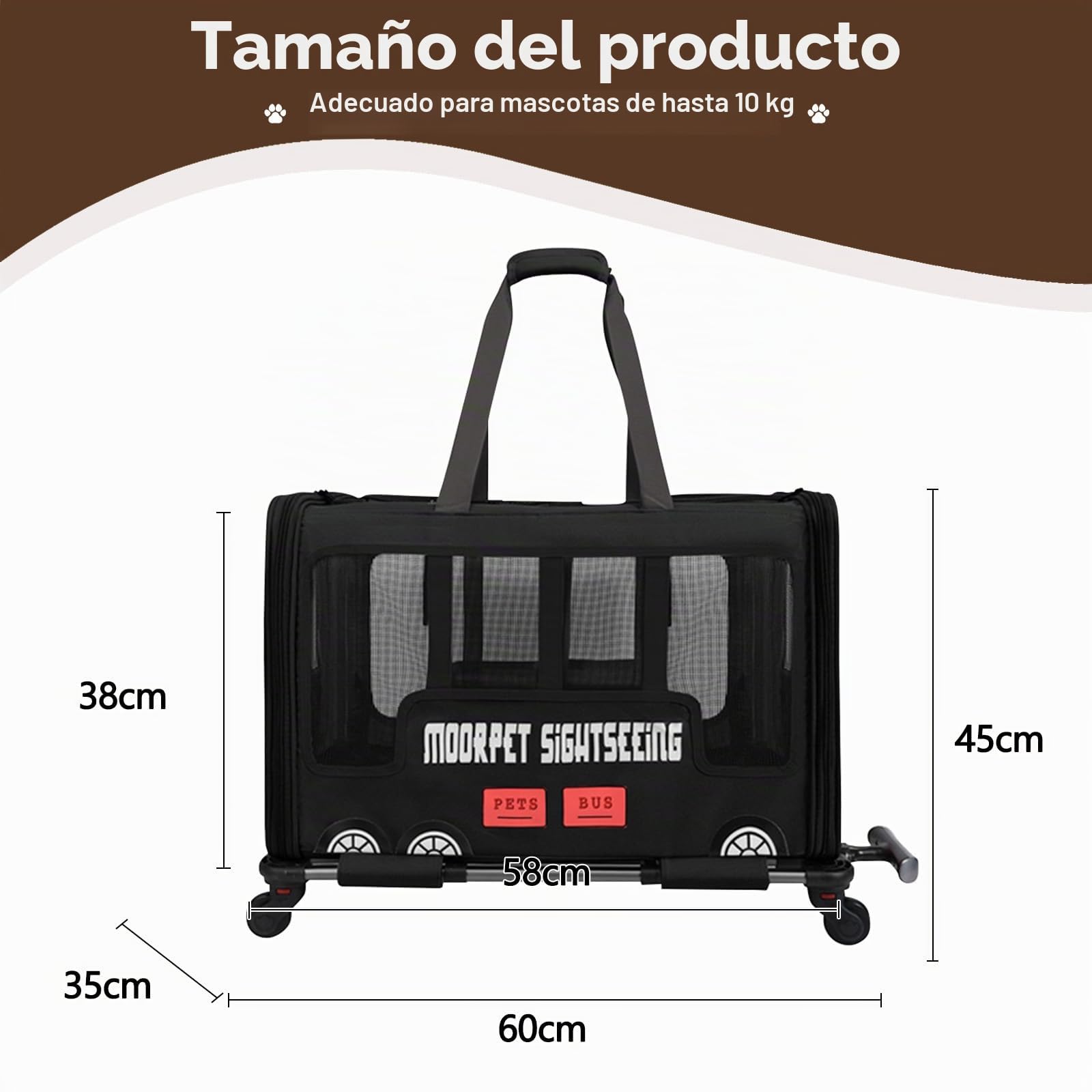 Galatée Cochecito para Mascotas, Bolsa De Viaje para Perros con Ruedas Extraíbles, Bolsa De Transporte Portátil para Gatos, Bolsa Plegable para Perros para Viajes, Camping y Exteriores(Negro)