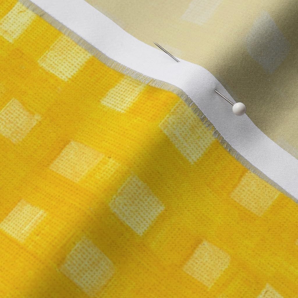 Spoonflower Fabric - Yellow Paint Gingham Check Pattern Watercolor Girl Gender Neutral Printed on Organic Cotton Sateen Fabric by The Yard - Sewing Quilting Apparel Home Decor
