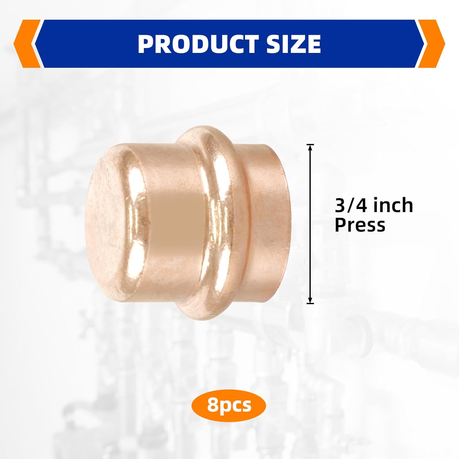 (Znkiok 8Pack)3/4"Press Fittings Zero Lead,3/4 Inch Press Copper End Cap For Copper Tube Connection,UPC,NSF/ANSI 61 Certified.