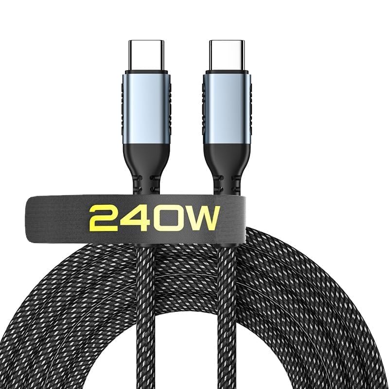 Mizi USB C to USB C Cable, [240W, 6.6ft] Fast Charging Type C Charger Cord, Braided USB C to USB C Phone Charger Cable for iPhone 15 Pro Max Samsung S24 S23 Laptops iPad Switch Steam Deck - Grey