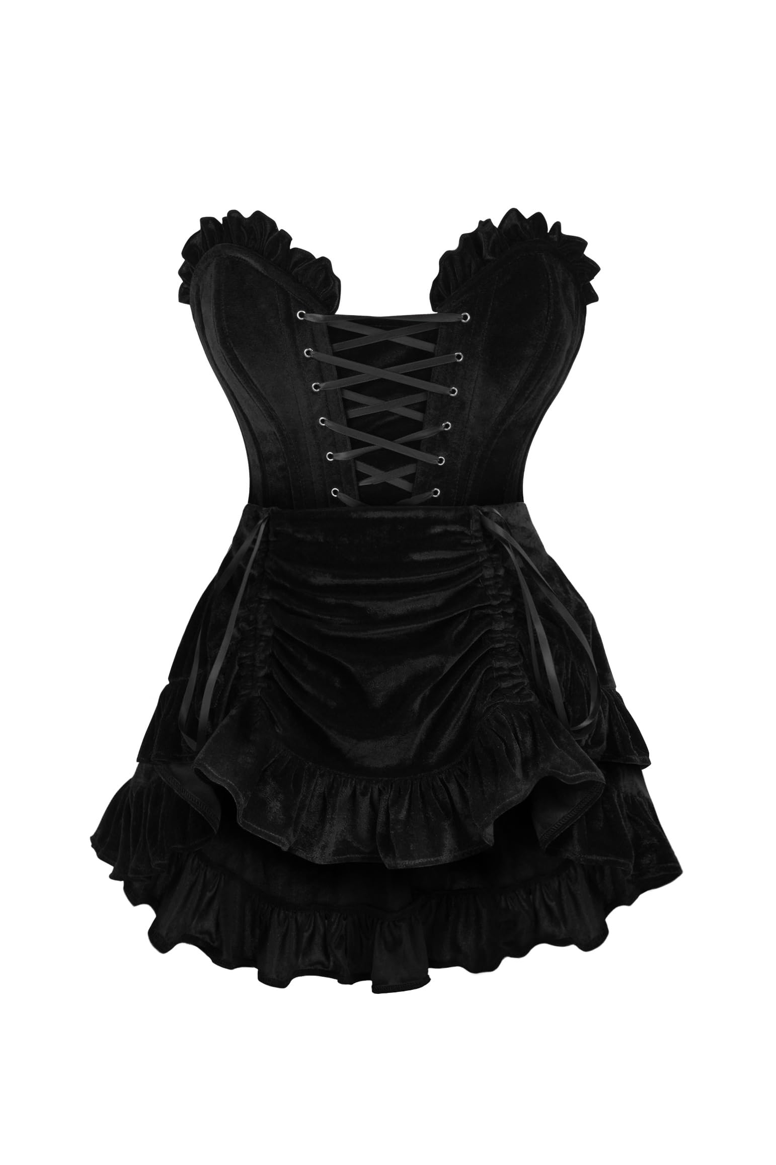 Daisy corsets womens Daisy Corsets 2 Pc Black Velvet Steel Boned Corset Skirt Set Bustier Dress