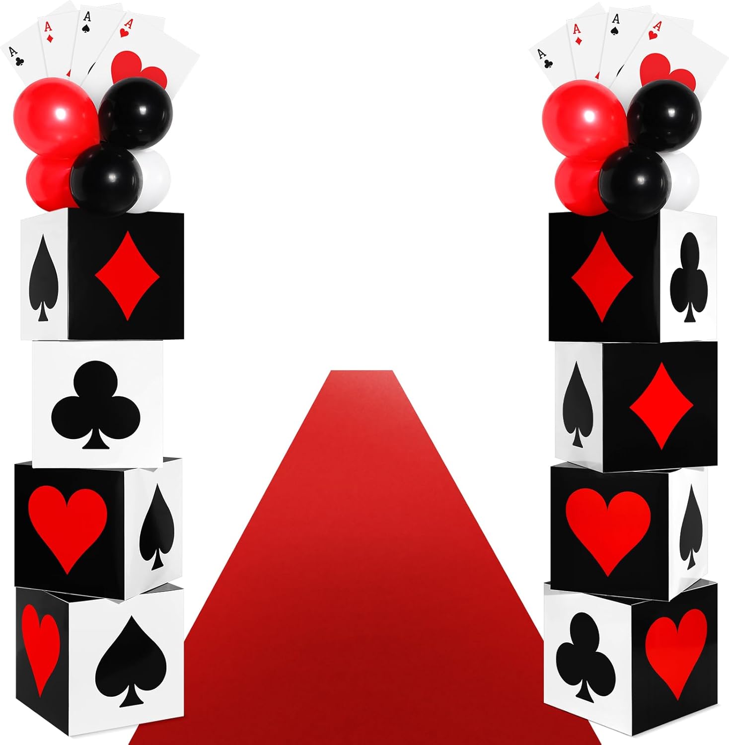 52 Pcs Casino Themed Decorations Set Las Vegas Game Night Entryway Door Party Decor 8 Pcs 12 Inch Large Poker Boxes 8 Jumbo Poker Cards 30 Pcs Balloon Aisle Runners for Birthday Celebration