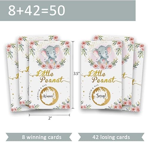 Miniatura 4 de 50 Baby Shower Scratch Off Game, tarjeta de sorteo de rosa elefante rosa, actividades de fiesta, decoraciones y suministros- It's a Girl