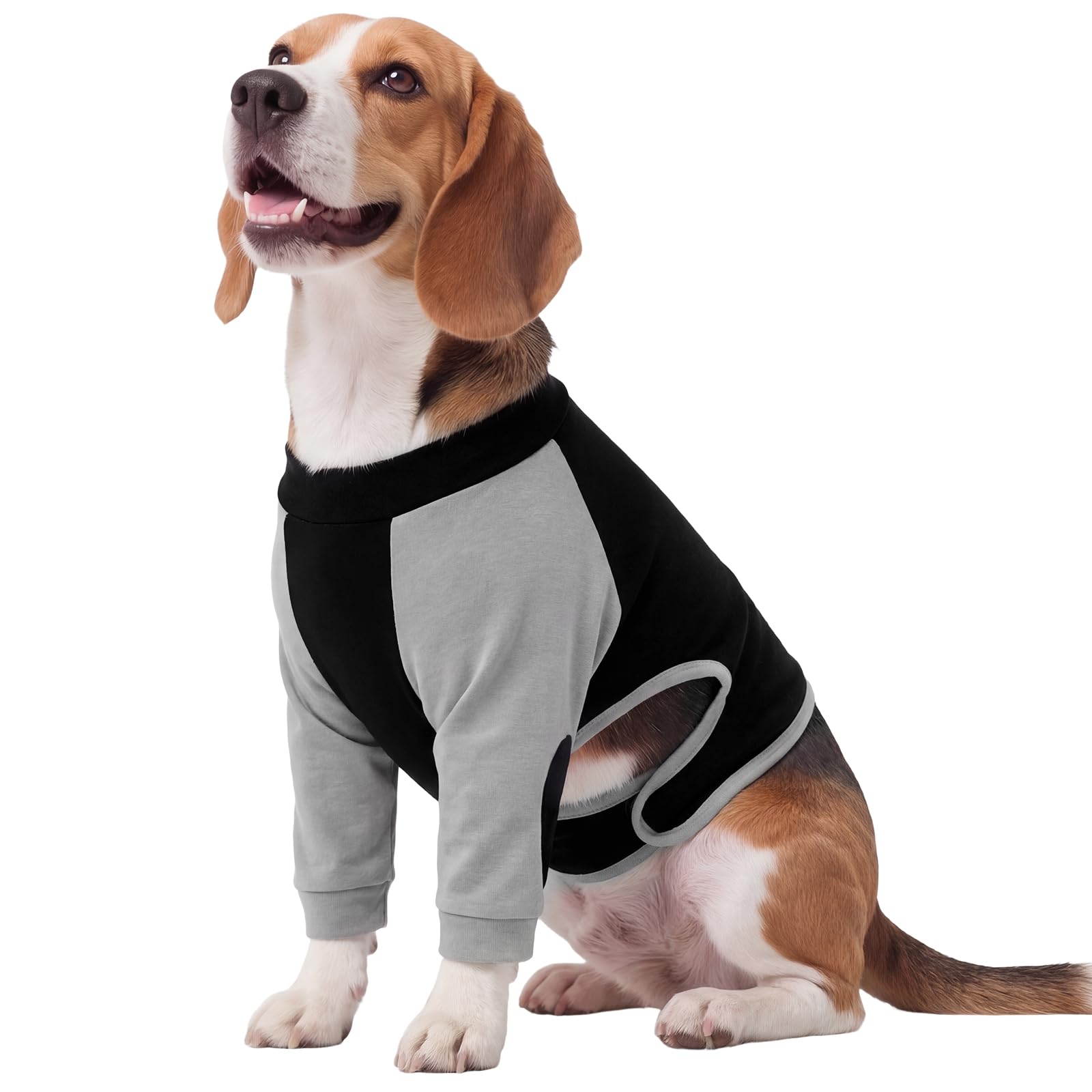 Kuoser Dog Surgery Recovery Suit Front Legs, Dog Sleeve with Padded Elbow Patch, Anti-Licking Post-Surgery Wound Cover with Neck Drawstring & Chest Hook and Loop Tape, Black L