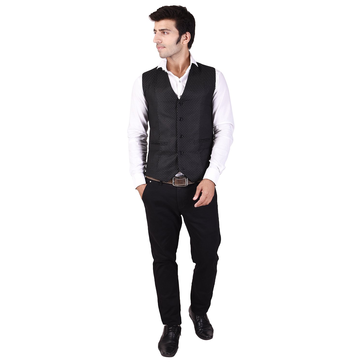 veera paridhaan Men's Printed Black Cotton Poly Waist Coat-picture-17