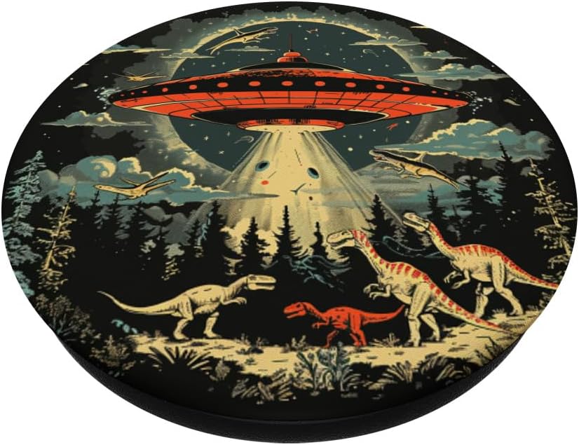 Alien Lover Flying Saucer UFO Abduction Dinosaur PopSockets Adhesive PopGrip - Image 2