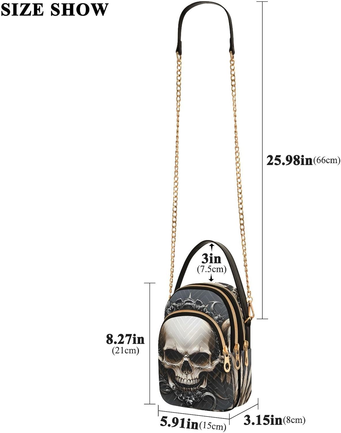 Angel Wings Skull Quilted Crossbody Bags for Women – Vegan Leather Purses Small Shoulder Handbags for Shopping Travel