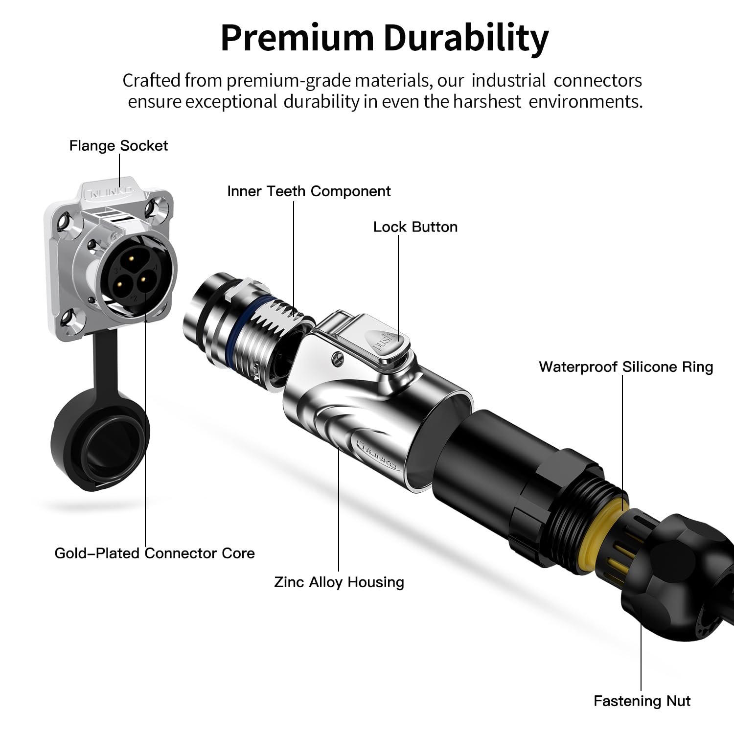 CNLINKO LP16 Rückseitige Montage Elektrischer Steckverbinder, 2-Polig | Metallgehäuse, Lötmontage, IP68 Wasserdichtes, Schnellkupplung, Luftfahrtstecker, für Automobilindustrie, Laserschneidanlagen