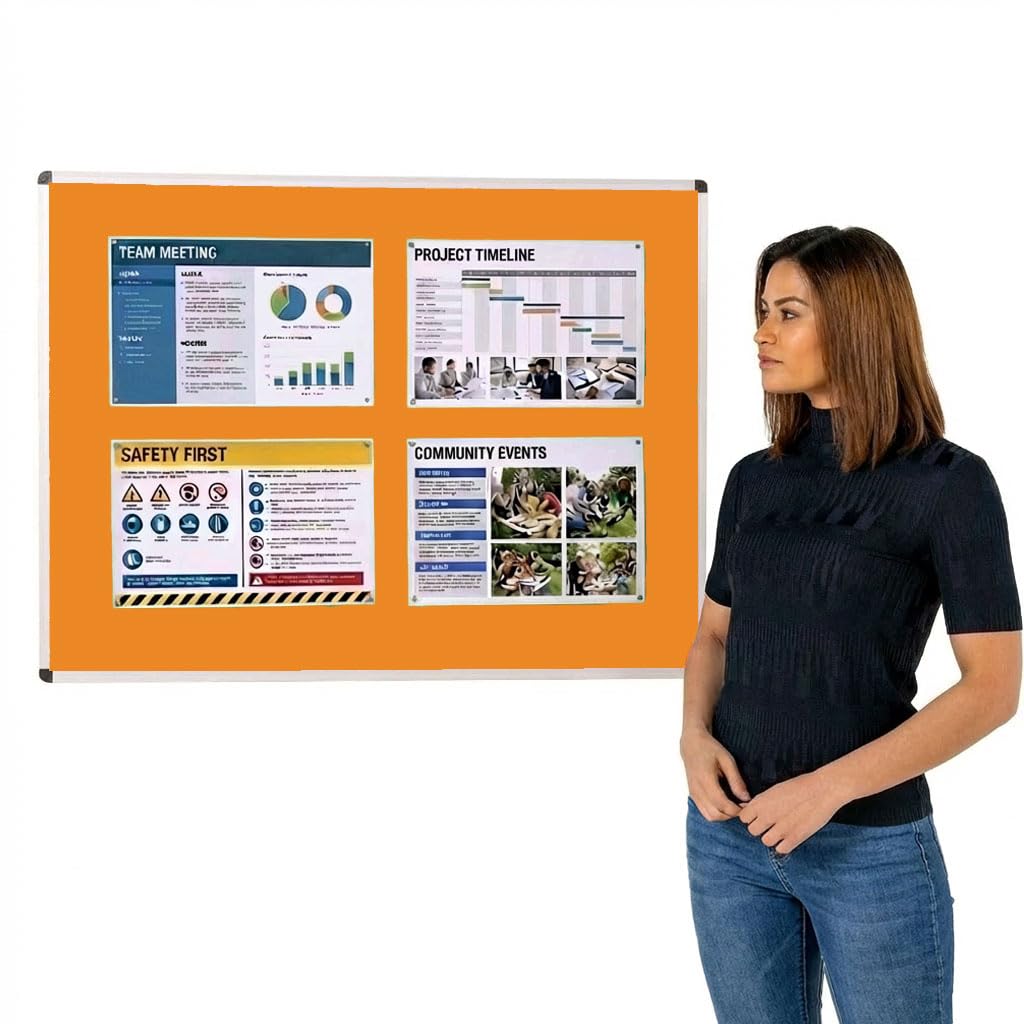 Wonderwall Premium Aluminium Frame Noticeboard, Orange, 120 x 90 cm, Anti-Fade Loop Nylon Pinboard, Wall-Mounted Concealed Corner Wall Fixings - Ideal for Office, School, Message Displays