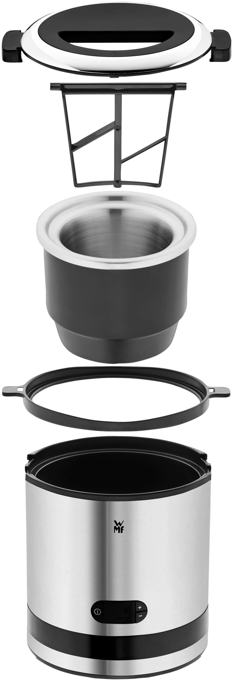 WMF Kitchenminis - Heladera 3 en 1, yogur helado, sorbete, helado, 12 W, pantalla cristal, función contador, incluye cuchara de helados, 300 ml, acabados acero inoxidable cromargan mate