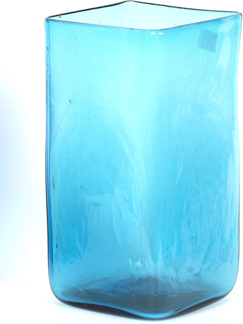TIN FISH Large Square Vase, recycled, handblown glass (30cm) - Turquoise
