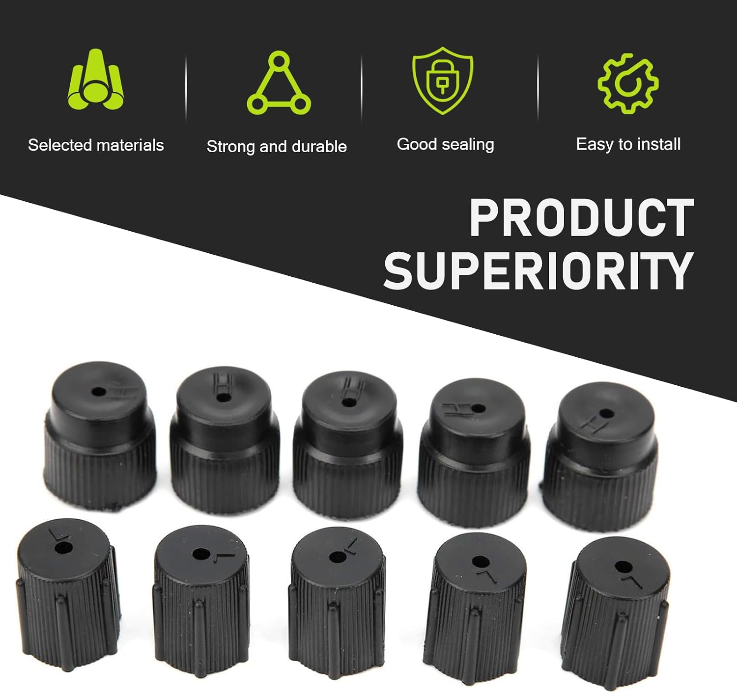 10 PCS Car Air Conditioning Valve Cap, AC 0.62 "/ 16 mm High Pressure & 0.51 "/ 13 mm Low Pressure Valve Caps, Leakproof AC System Charging Port Protection Covers, for Cars (Black)