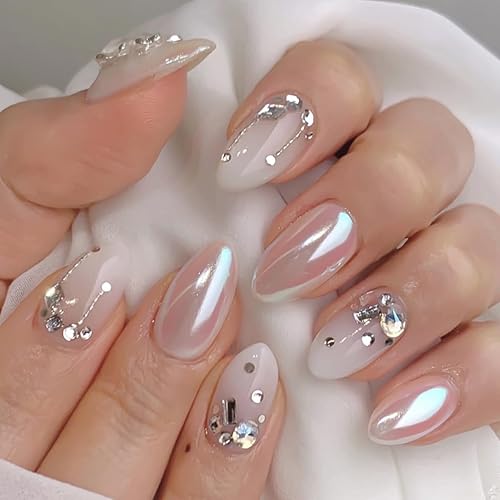 Chrome Press On Nails Short Almond Fake Nails Press ons