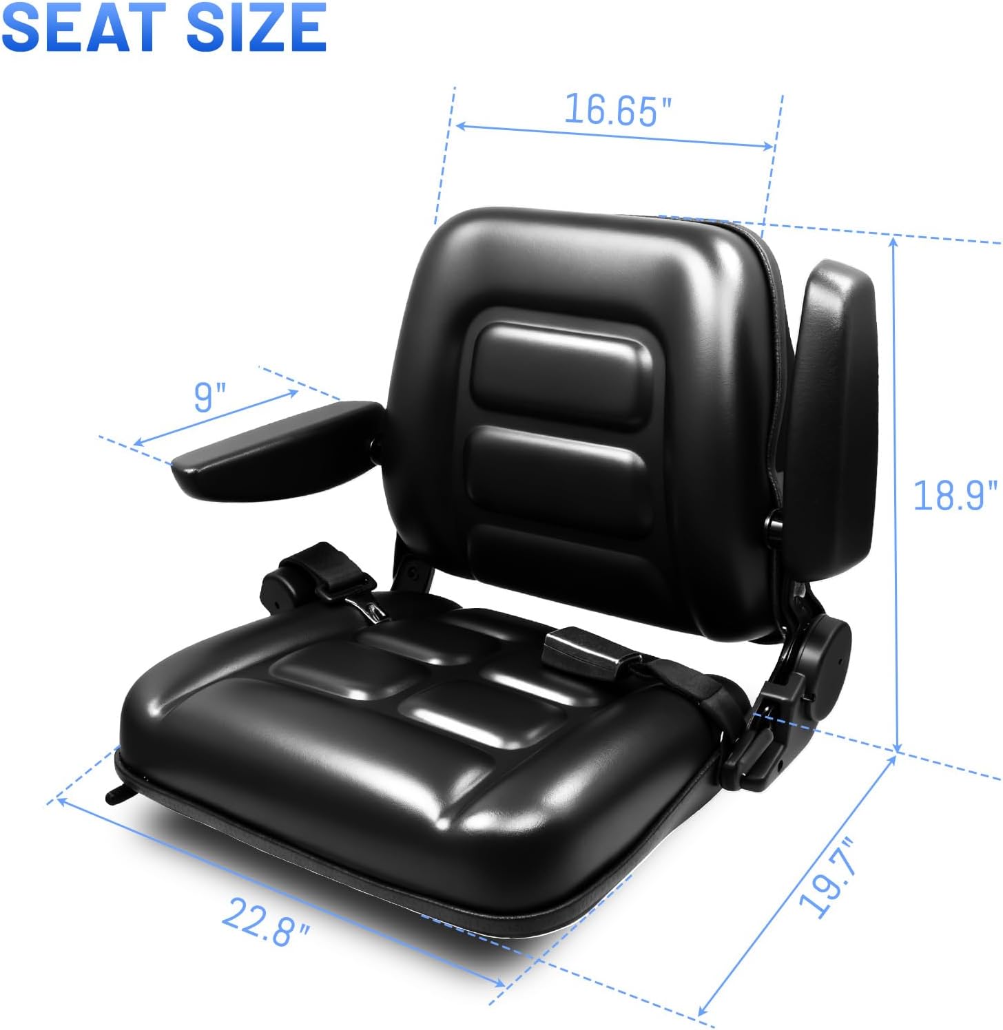 Universal Forklift Seat/Tractor Seat Compatible with Forklifts, Tractors, Zero-Turn Mowers, Skid Steers, Telehandlers, Backhoes, Excavators – Adjustable 120° Backrest,Sliding Rail, Armrest, Black