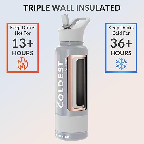 Miniatura 2 de COLDEST Botella de agua deportiva de 40 oz (tapa con pajilla) a prueba de fugas de acero inoxidable con aislamiento para bebida fría o caliente,