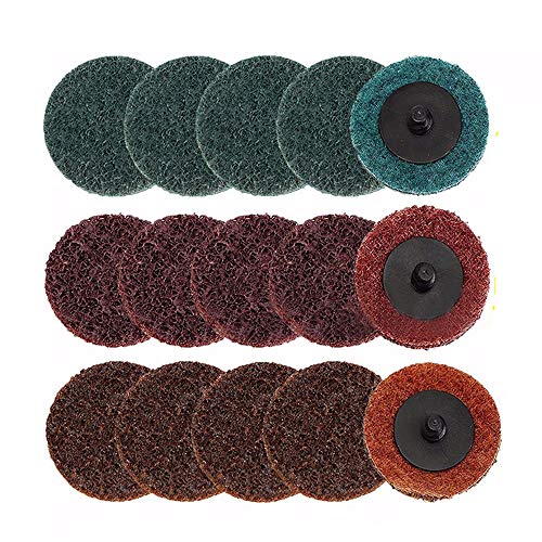 Mesee Lot de 15 disques abrasifs Roloc à changement rapide de 5,1 cm pour ponceuse à tige de désoxydation de surface, meulage, polissage, bavure, couleur rouille (cours/moyen/fin)