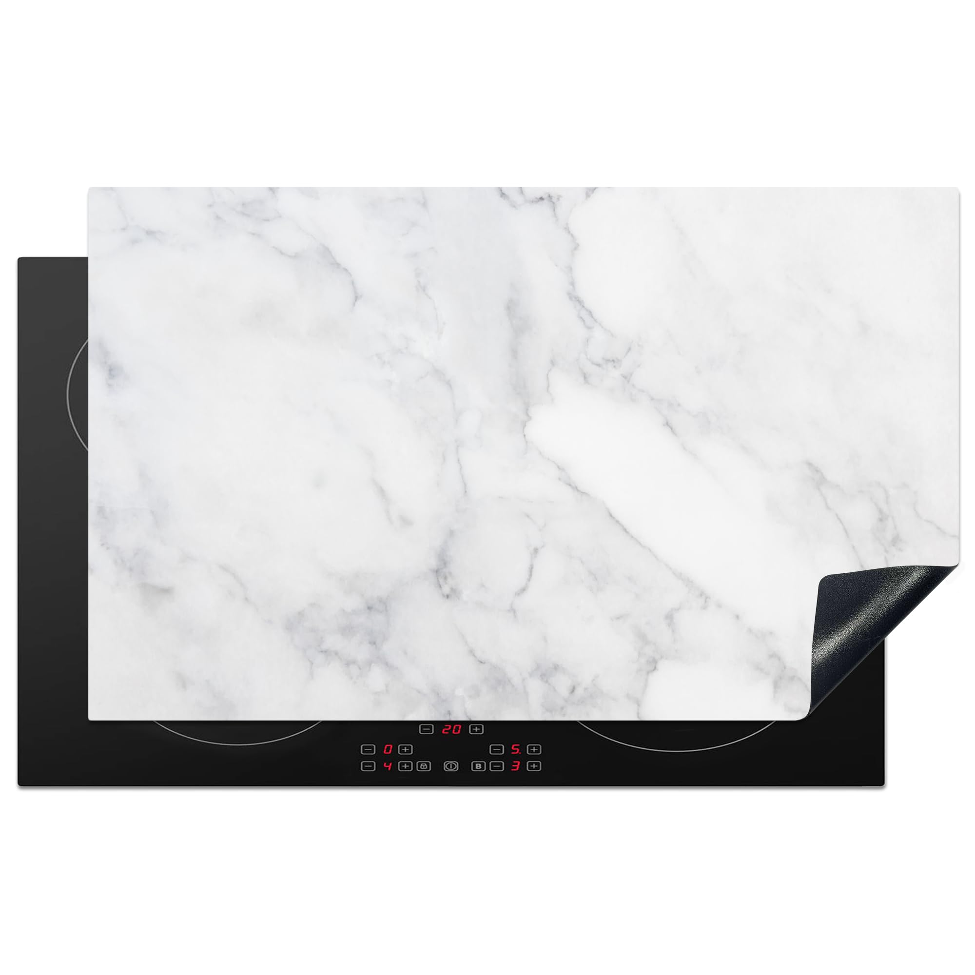 KitchenYeah© Induction Hob Protector Mat 20.5"x33.5" / 85x52 cm Stove Cap Top Cover Kitchen Cooker Covers for Electric Hobs Vinyl Marble - White - Grey - Luxury - Marble Look - Stone — image 1