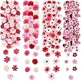 217 Pieces Flower Mini Silk Heads Fake Rose Daisy Faux Flowers for Crafts Rose Flowers Plum Blossom Heads Sunflower Daisy Wedding Decoration for Halloween Home Wedding, 2-4 cm (Bright Color)