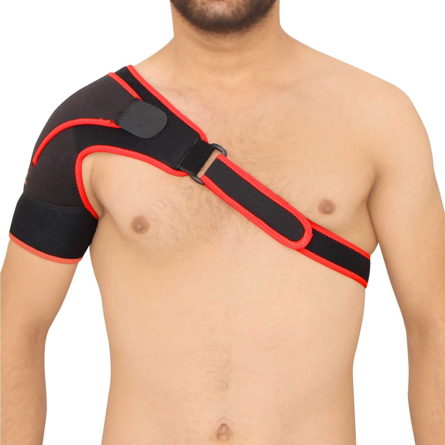 Nivia Shoulder Support with Velcro, Upper Body Supports, For Postural & Mobility Support Available in S | M | L | XL & Black/Red Color, Used for Rehabilitation & Recovery-image-0