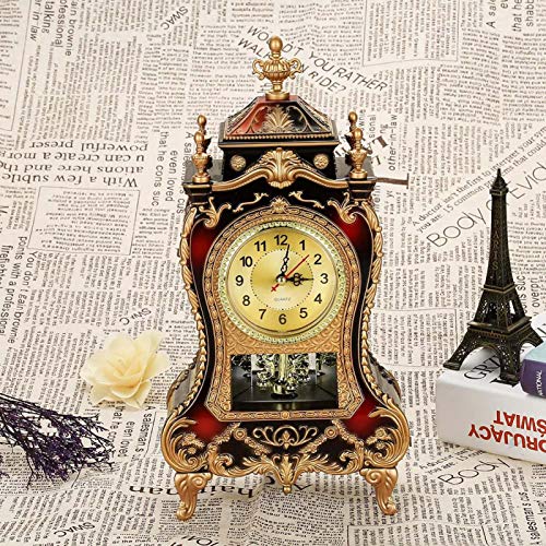 Vintage Table Clocks, Vintage Retro Analog Alarm Clock, Vintage Style Plastic Table Clock Antique Home Hotel Decorative Desk Alarm Clocks(Without Battery) (Brown Red) #TOP14
