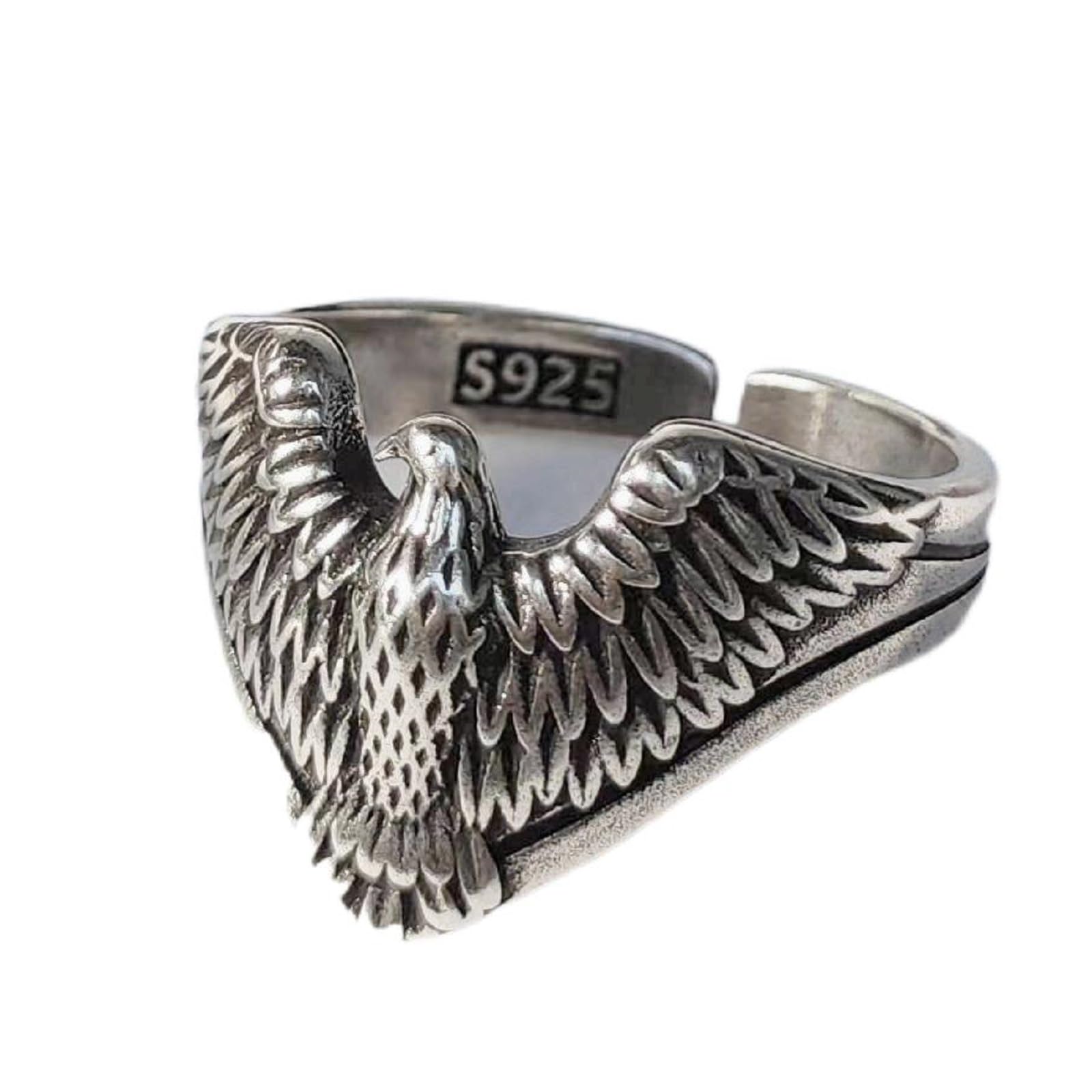 Vintage 925 Sterling Silver Open Eagle Animal Ring Unique Neutral Knight Gothic Punk Style Jewelry Gift for Veterans Men Boys