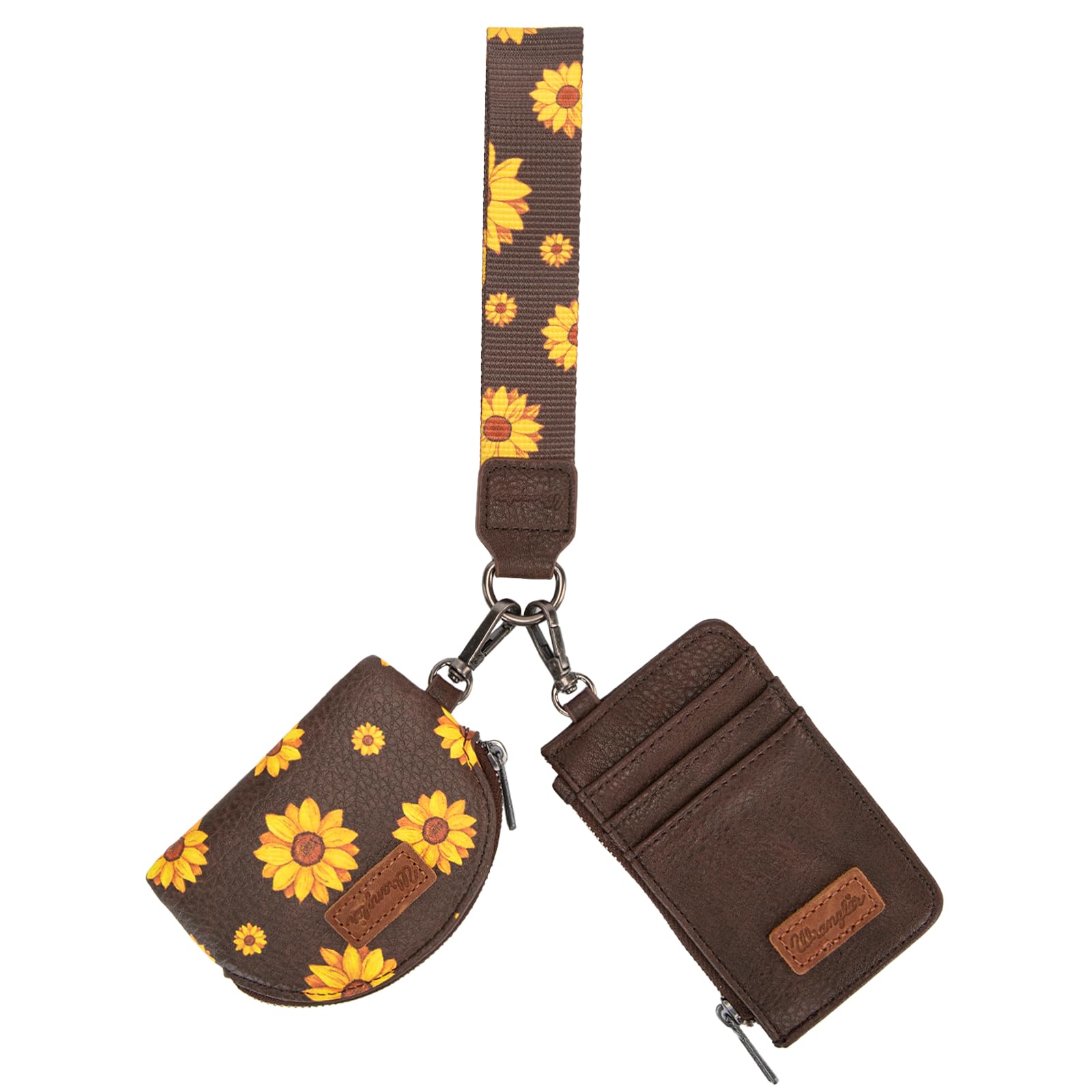 Wrangler KeyChain Wristlet Wallets for Women Sunflower Floral Dual Pouch Wristlet Western Credit Card Holder Wallet with Zipper Pocket