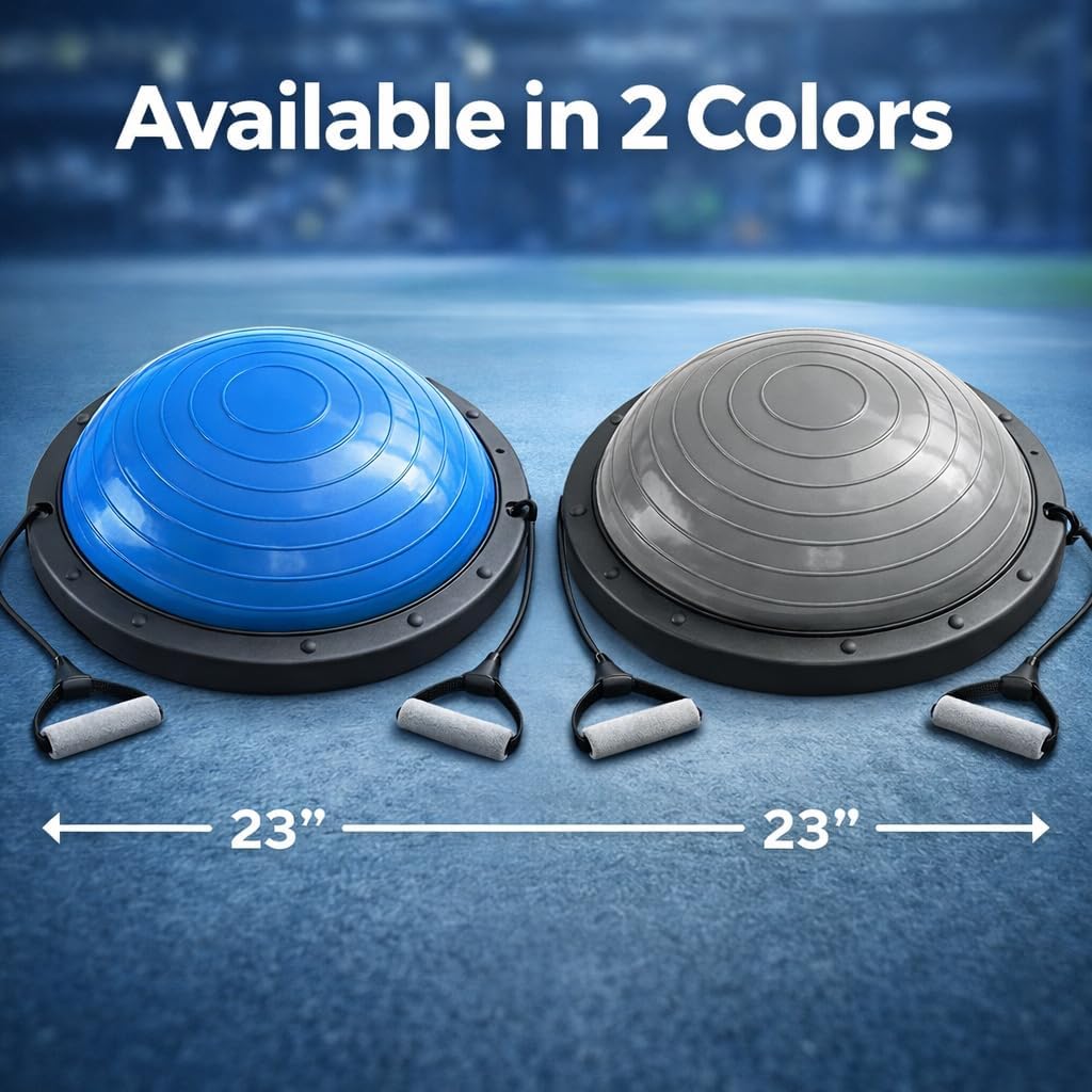 Balance Ball Trainer with Resistance Bands and Foot Pump, Inflatable Yoga Ball for Home Gym Workouts, 23 Inch Exercise Half Ball for Balance Training Core Strength Fitness More, 330lb Cap