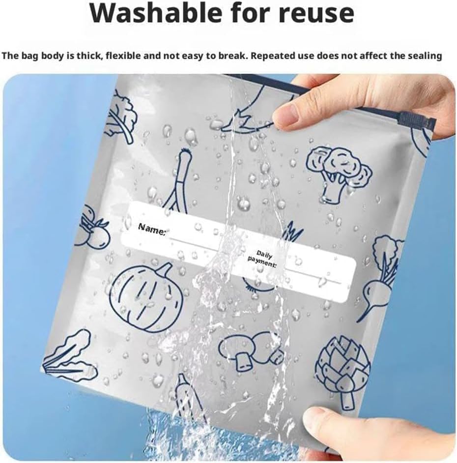 Image of AZLTC Reusable Aluminum Foil Sealable Storage Bags Label and Zip Lock,Food Storage Vegetable Fruit Meat Biryani Food Kitchen Food Storage & Freezing, Stand-Up Bottom Silver Foil Pouches 10pcs