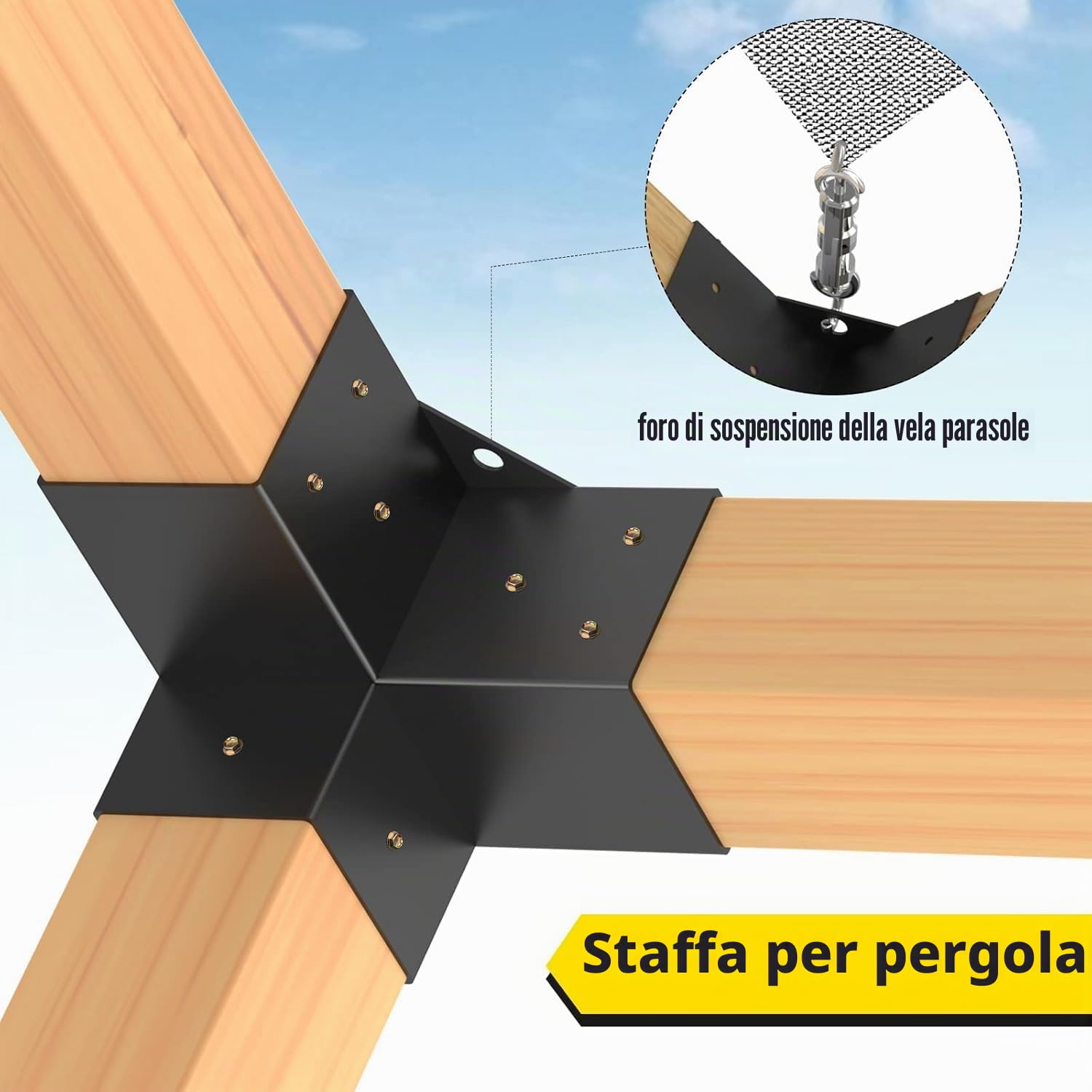 Kit Staffe per Pergola, Supporto per Pali in Legno da Carpenteria 4 Staffe Angolari a 3 Vie Kit per Travi Fai da Te per Gazebo, Pergolati da Patio, per 100mmx100mm legname Pergola