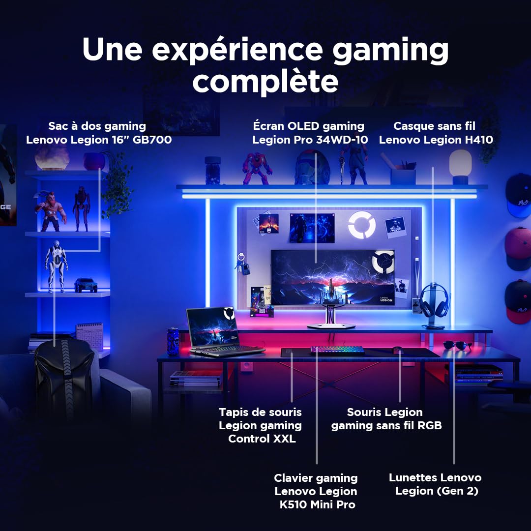 Lenovo Legion Pro 5 16IAX10H - Ordinateur Portable Gaming 16'' OLED WQXGA 165Hz (Intel Ultra 7 255HX, RAM 32Go, SSD 1To, NVIDIA RTX 5070 8GB, Windows 11) Clavier rétroéclairé en Blanc AZERTY - Noir