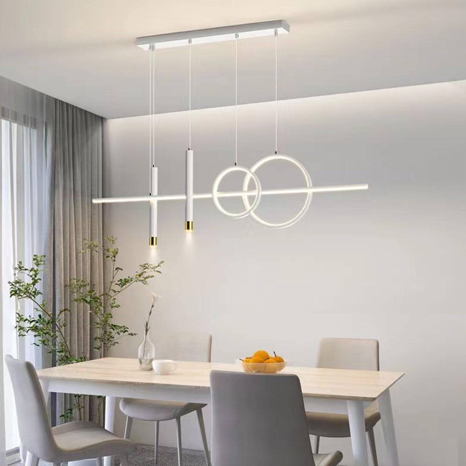 LED Pendant Dining Table Lamp, Black, Dimmable Island Light With Remote Control, Office Chandelier for Kitchen Living Room Ceiling (White, 120 cm)