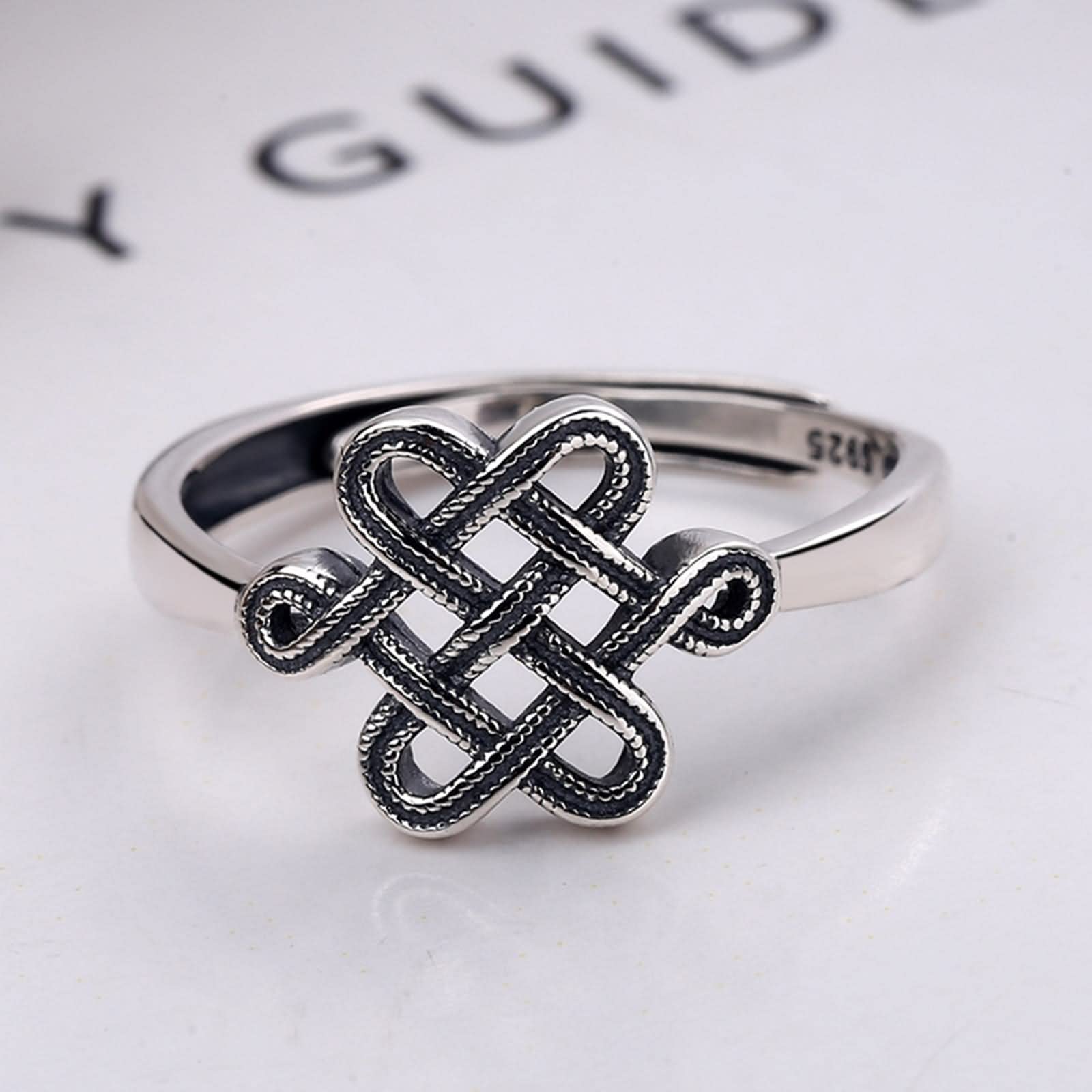Personalisierter Ring aus Sterlingsilber, Bandringe für Frauen, Eheringe mit chinesischem Knoten, verstellbare Größe