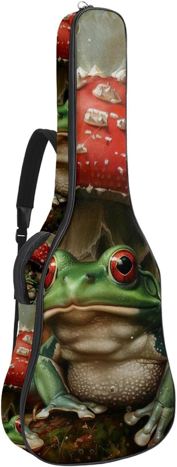 Acoustic Guitar Bag, 40 41 42 Inch Guitar Case Cover Soft Guitar Gig Bag for Acoustic Electric Bass Classical Guitar, Frog Funny Mushroom