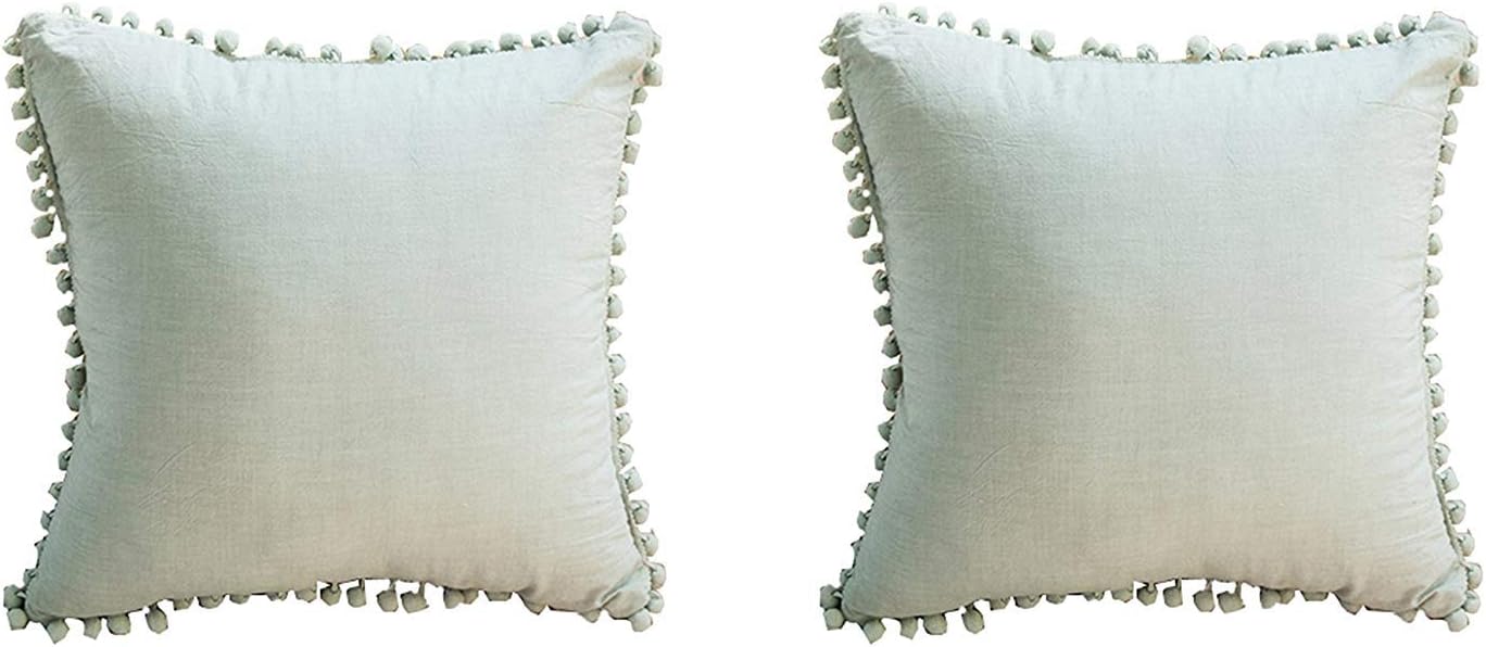 Pom Poms Cotton Throw Pillow Cases Sage European Square 26 x 26 Set of 2