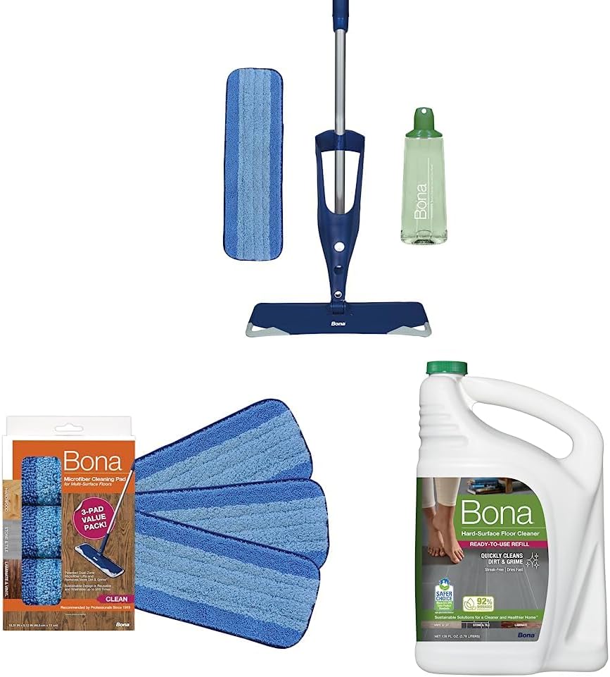 Bona Multi-Surface Floor Premium Spray Mop & Microfiber Cleaning Pad & Multi-Surface Floor Cleaner Refill - 128 fl oz - Residue-Free Floor Cleaning Solution
