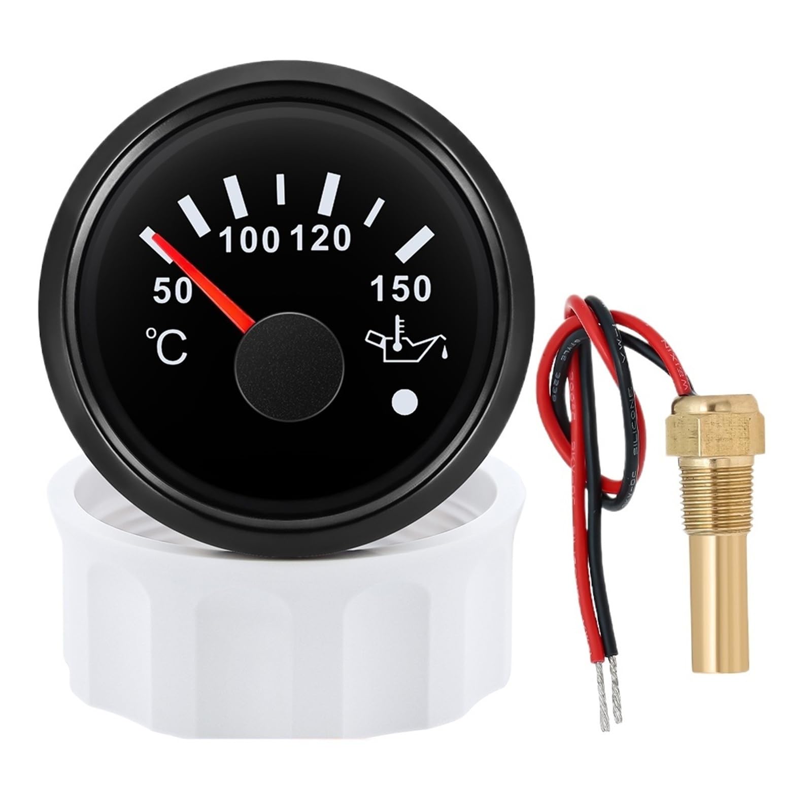 Auto Auto Boot 2" 52mm Öltemperaturanzeige mit rotem Warnlicht, 50~150℃ Öltemperaturmesser + Sensor 1/8NPT M14X1,5 DC12V 24V Klares Lesen(WS 1-8NPT)