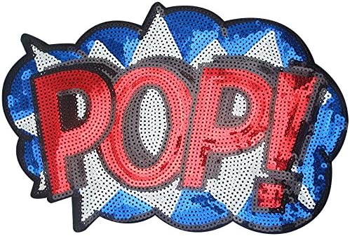 Big Letter POP Embroidered Patch with Sequins Sew Patch Applique Clothes Curtain Sewing Flowers Applique Home Wedding Party Decoration DIY Accessory (Letter POP-2)