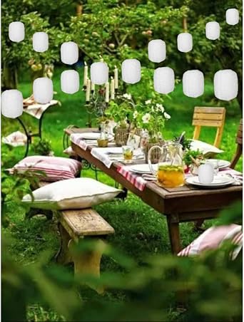 10Pcs Chinese Paper Lanterns, Hollow Out Hanging Asia Japanese White Paper Lamps, 16cm Lanterns for Birthday Party Wedding Baby Shower Decoration Home Decor